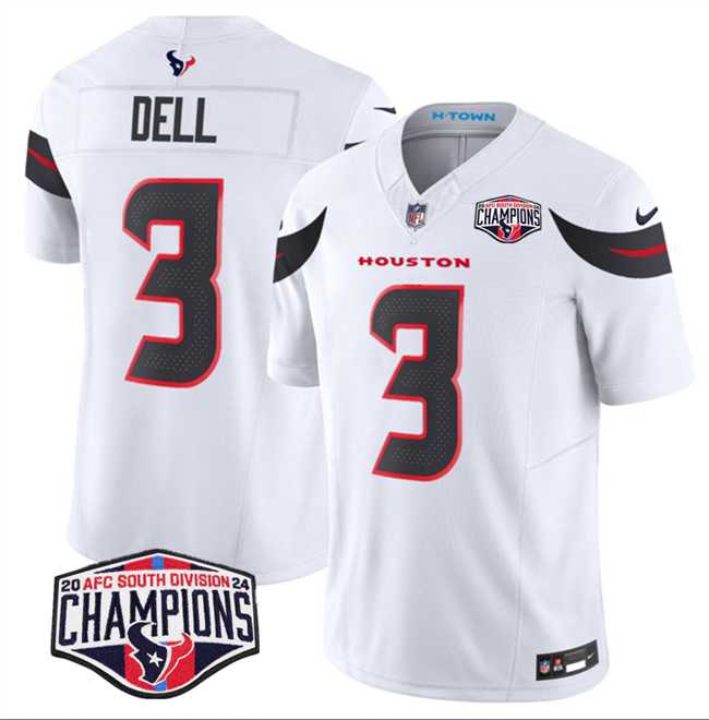 Mens Houston Texans #3 Tank Dell White F.U.S.E. 2024 AFC South Division Champions Vapor Limited Stitched Jersey